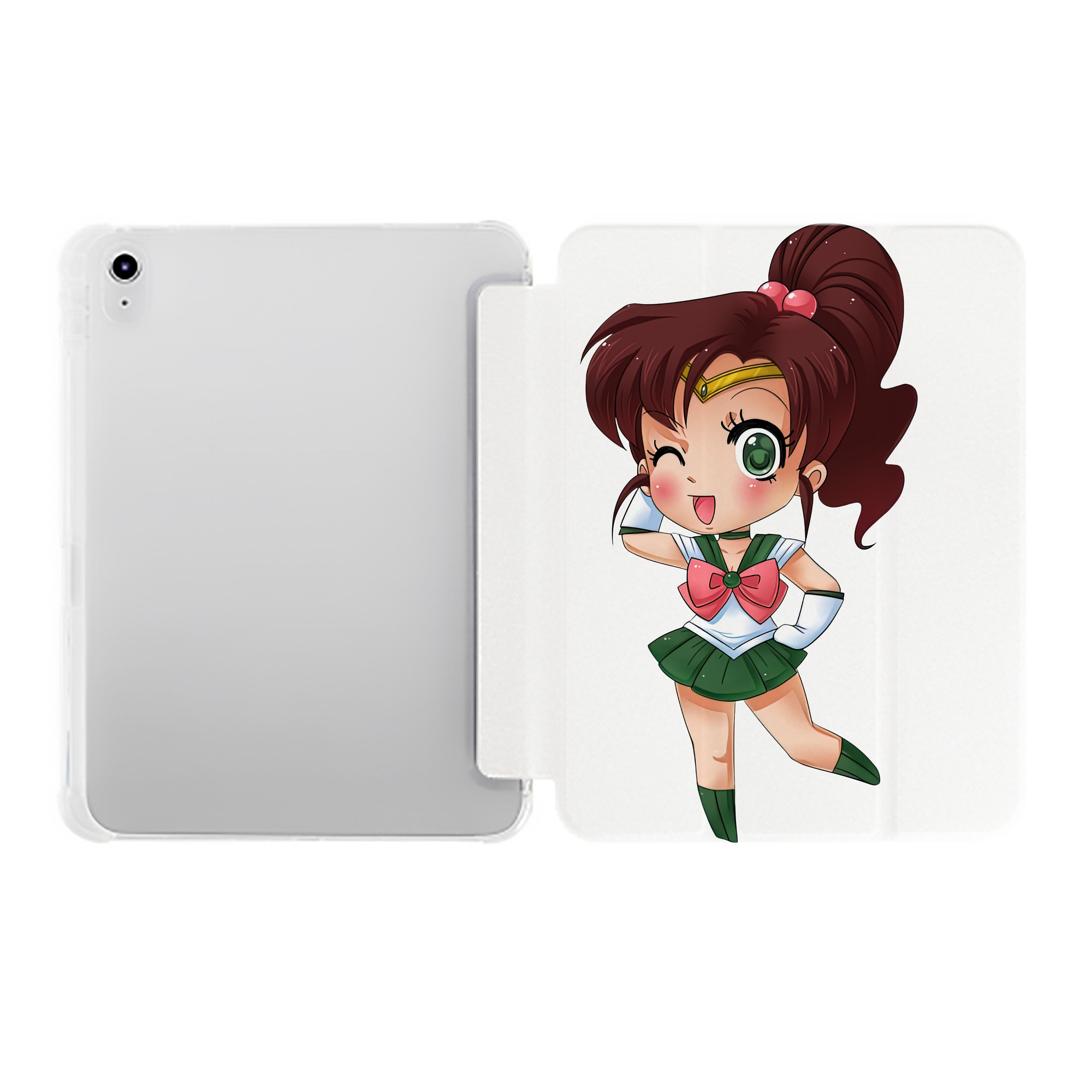 （画像用） 美少女戦士セーラームーン 木野 まこと きの まこと Sailor Moon Kino Makoto （セーラージュピター；Sailor Jupiter） IPad ケース ペン収納付き 三つ折りスタンド PUレザー×シリコン 対応機種9.5/10.5/10.9インチ
